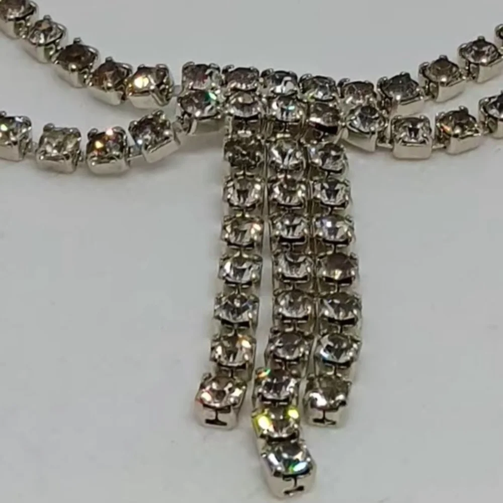 Vintage Very Long Drape Stunning Rare Statement Silver Rhinestone Necklace - Picture 7 of 15